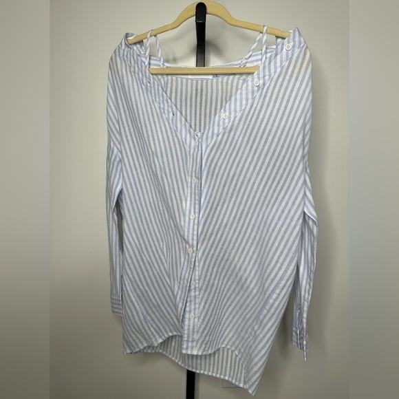 Mustard Seed Women's Off-Shoulder Swim Coverup or Tunic  Light Blue White Stripe - Picture 1 of 6